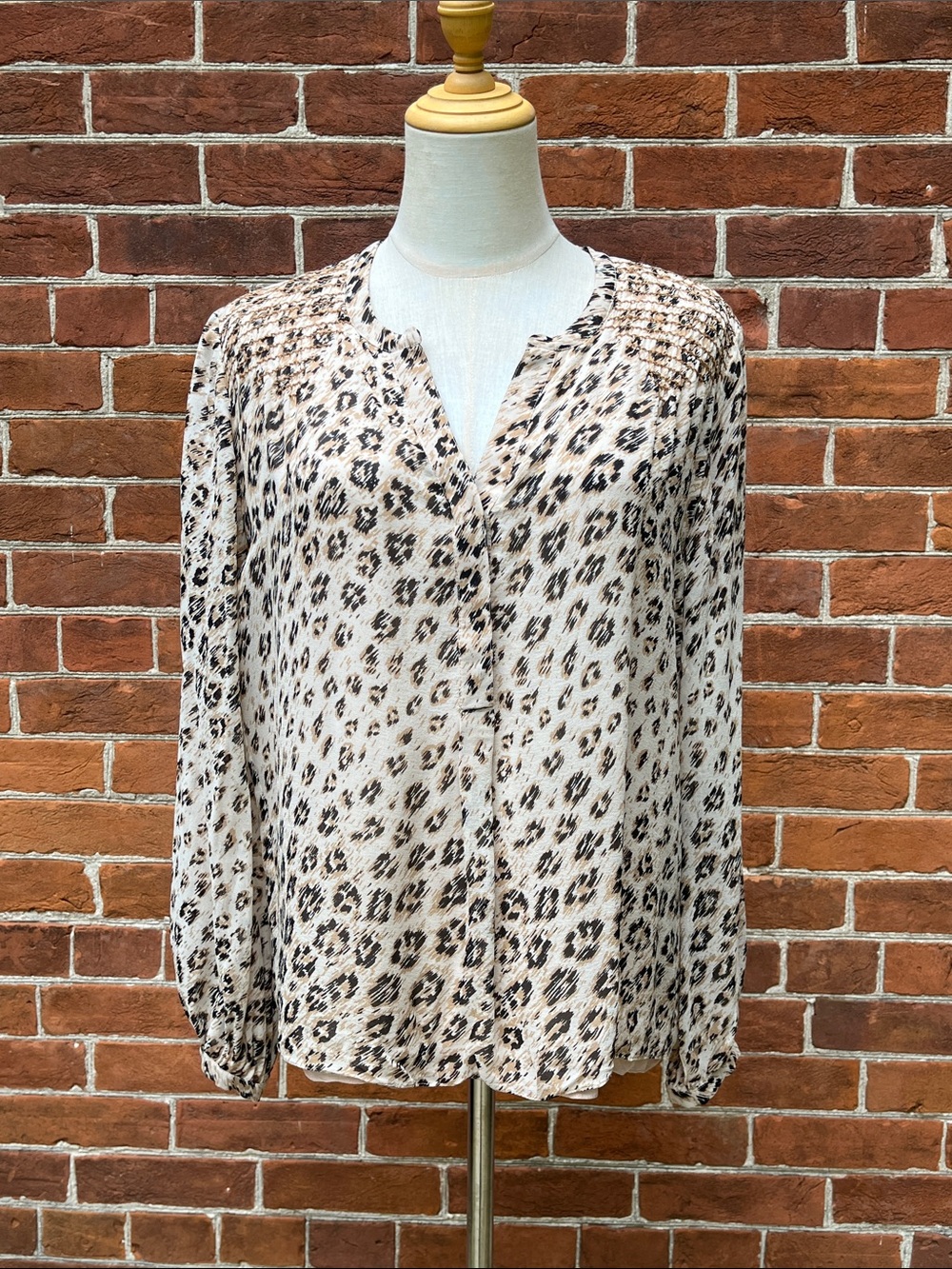 Joie Sit Blouse Cream and Black Leopard Print Long Sleeve